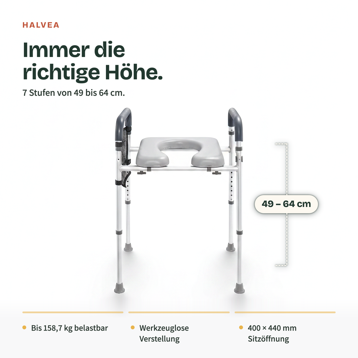 Höhenverstellbare Toilettensitzerhöhung von 49 bis 64 cm