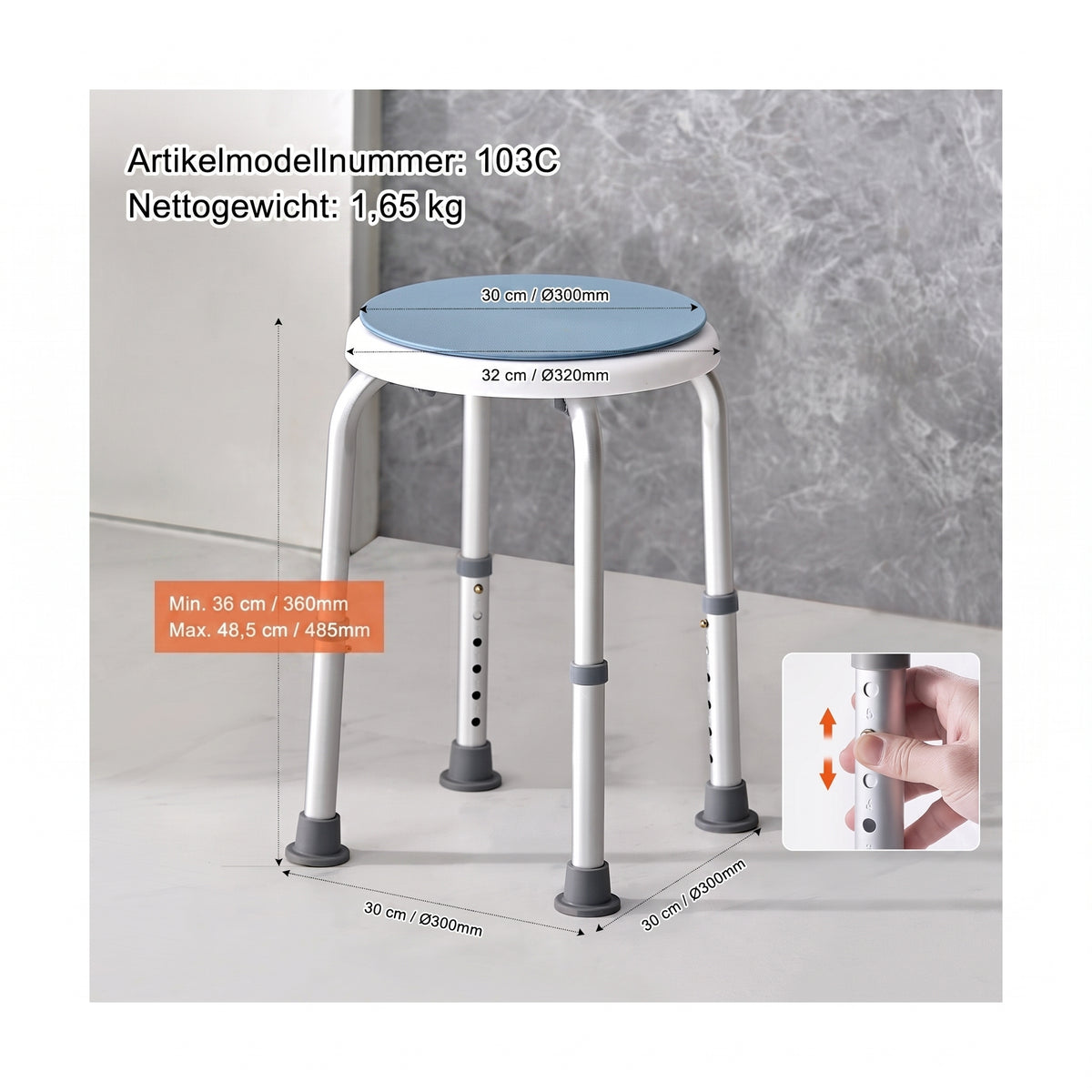 duschhocker hoehenverstellbar 36 48 cm blau