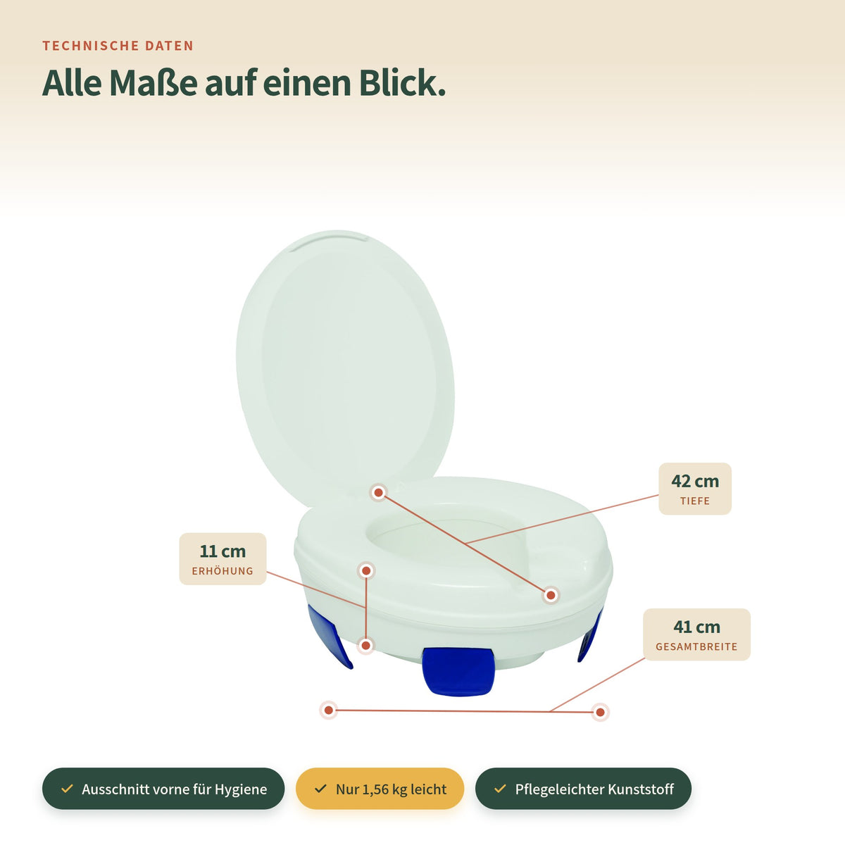 Toilettensitzerhöhung 11 cm mit Deckel – alle Maße auf einen Blick