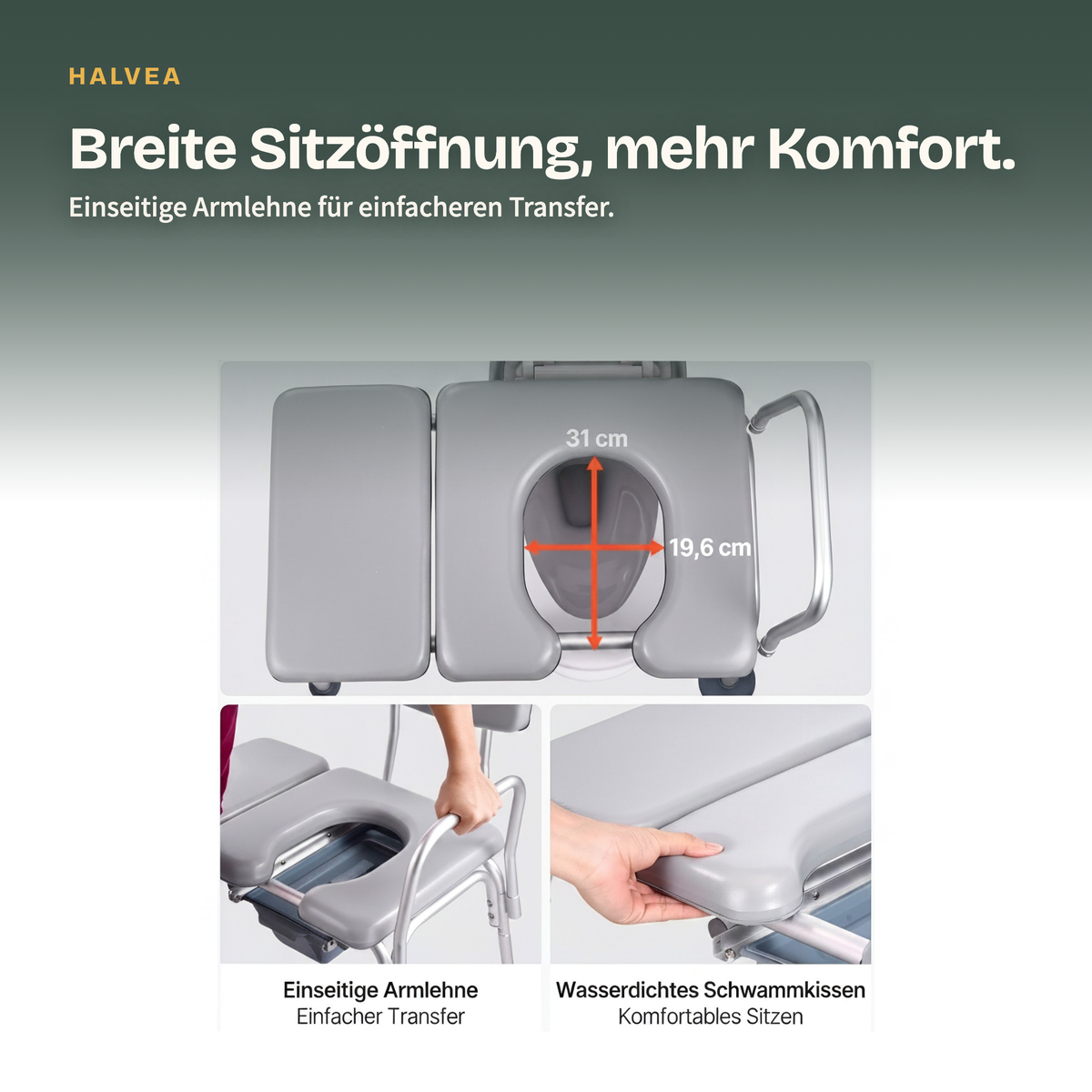 Gepolsterter Toilettenstuhl mit geräumiger Sitzöffnung