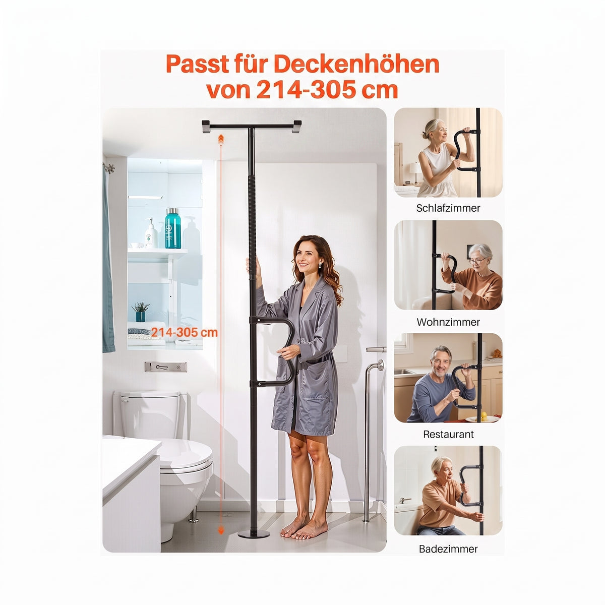 sicherheitsstange boden decke bad 214 305 cm schwarz