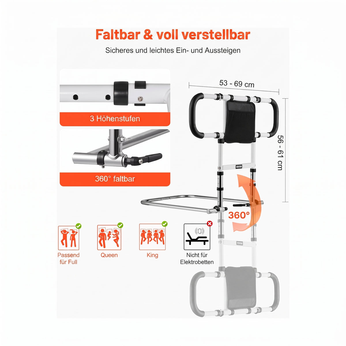 faltbares ausziehbares bettgitter griffen