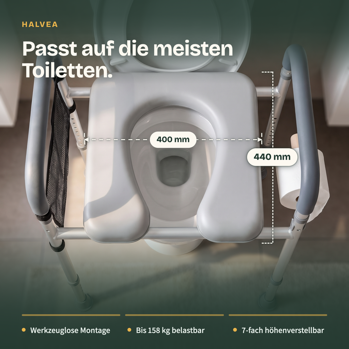 Toilettensitzerhöhung höhenverstellbar 49–64 cm, bis 158 kg