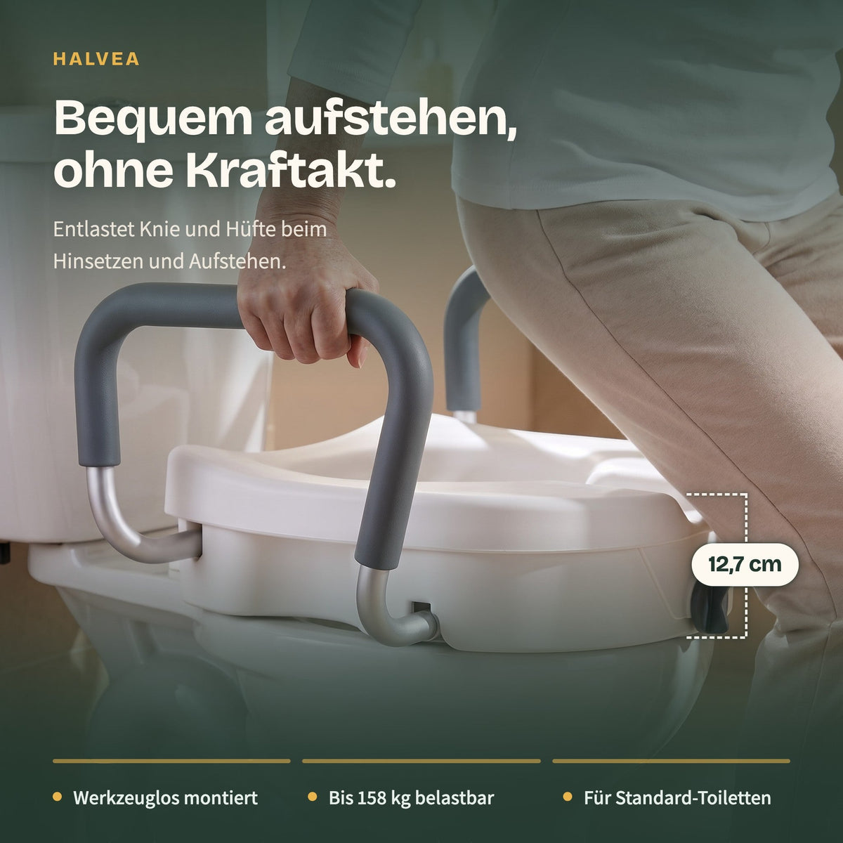 Toilettensitzerhöhung ca. 13 cm mit Haltegriffen, Weiß