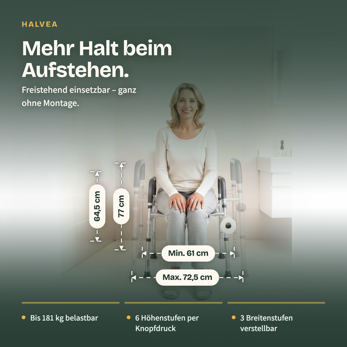 Toilettensitzerhöhung freistehend mit Armlehnen, bis 181 kg