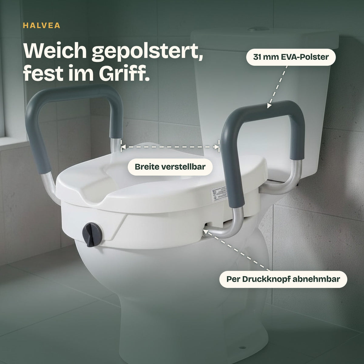 Toilettensitzerhöhung ca. 13 cm mit Haltegriffen, Weiß