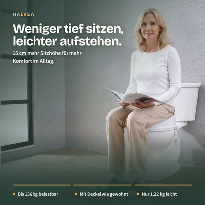 Toilettensitzerhöhung mit Deckel, bis 136 kg, Weiß
