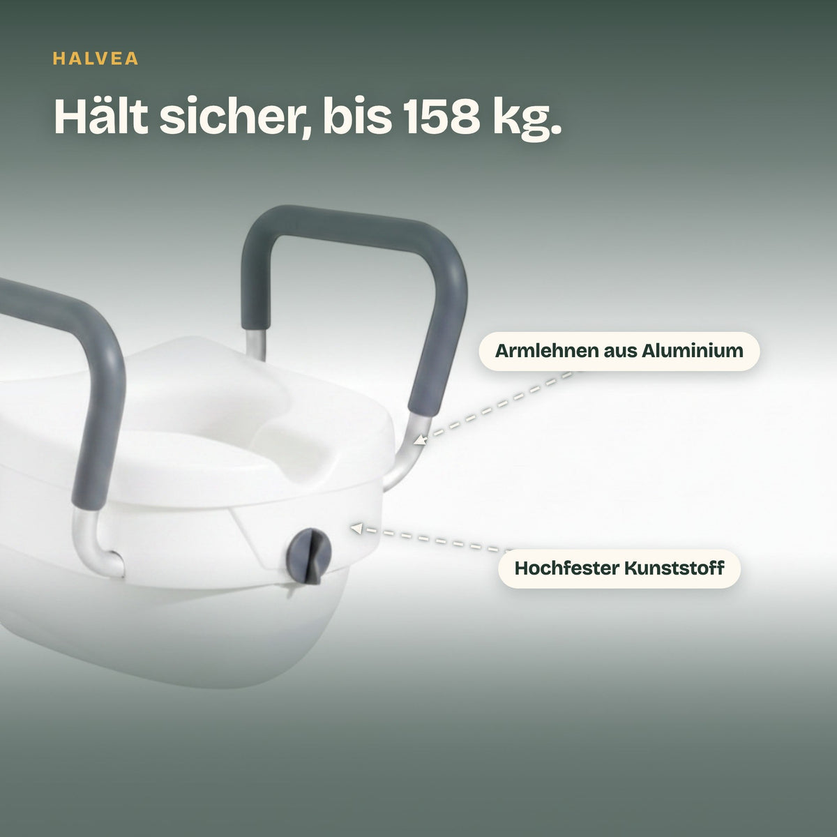 Toilettensitzerhöhung ca. 13 cm mit Haltegriffen, Weiß