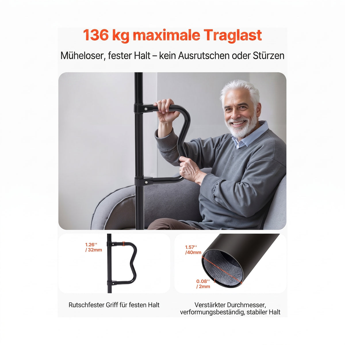 sicherheitsstange boden decke bad 214 305 cm schwarz