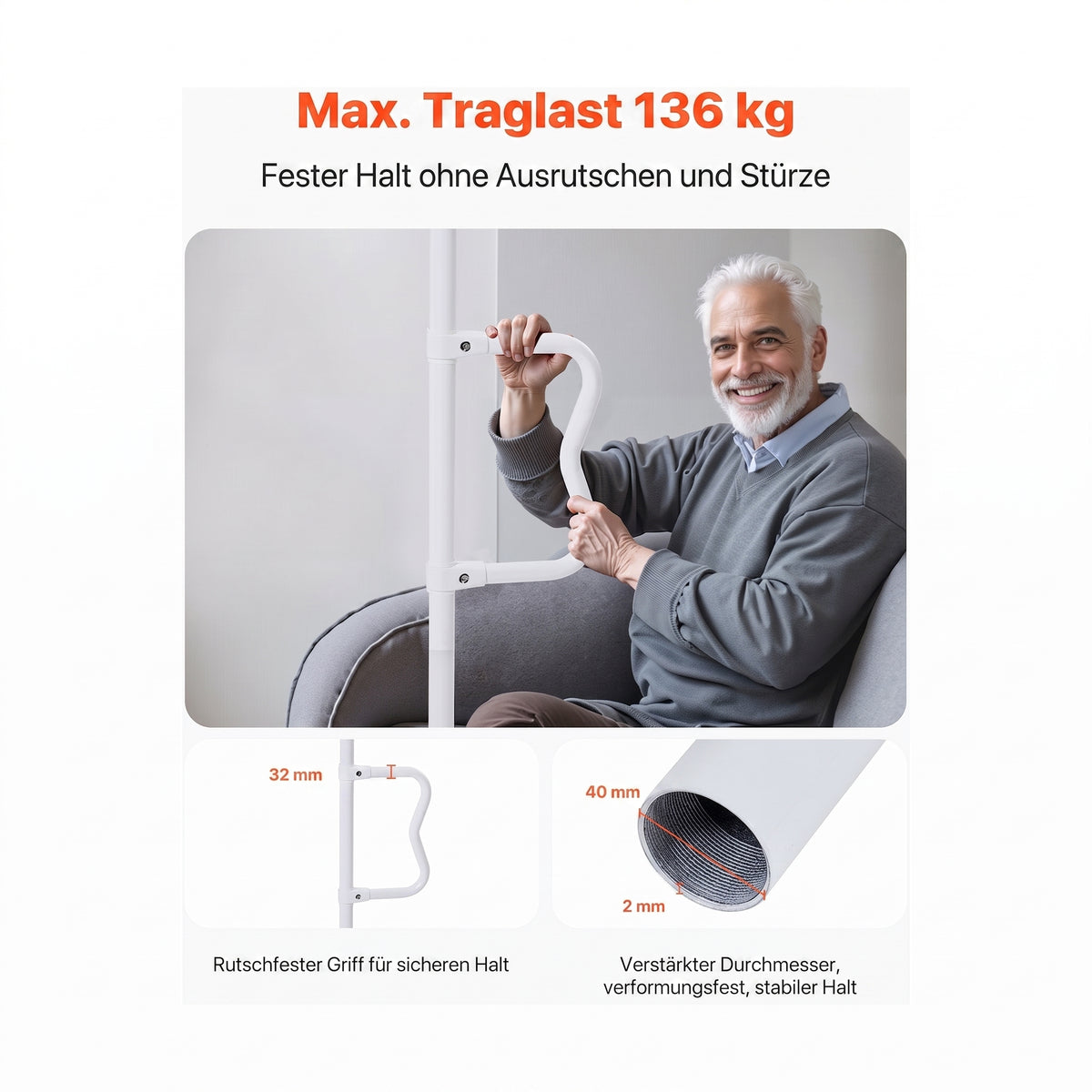 sicherheitsstange boden decke bad 214 305 cm weiss