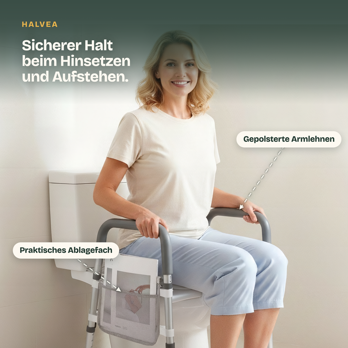 Toilettensitzerhöhung freistehend mit Armlehnen, bis 181 kg