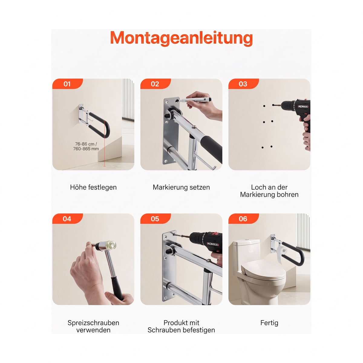 hochklappbarer wand stuetzgriff papierhalter 76 5 cm