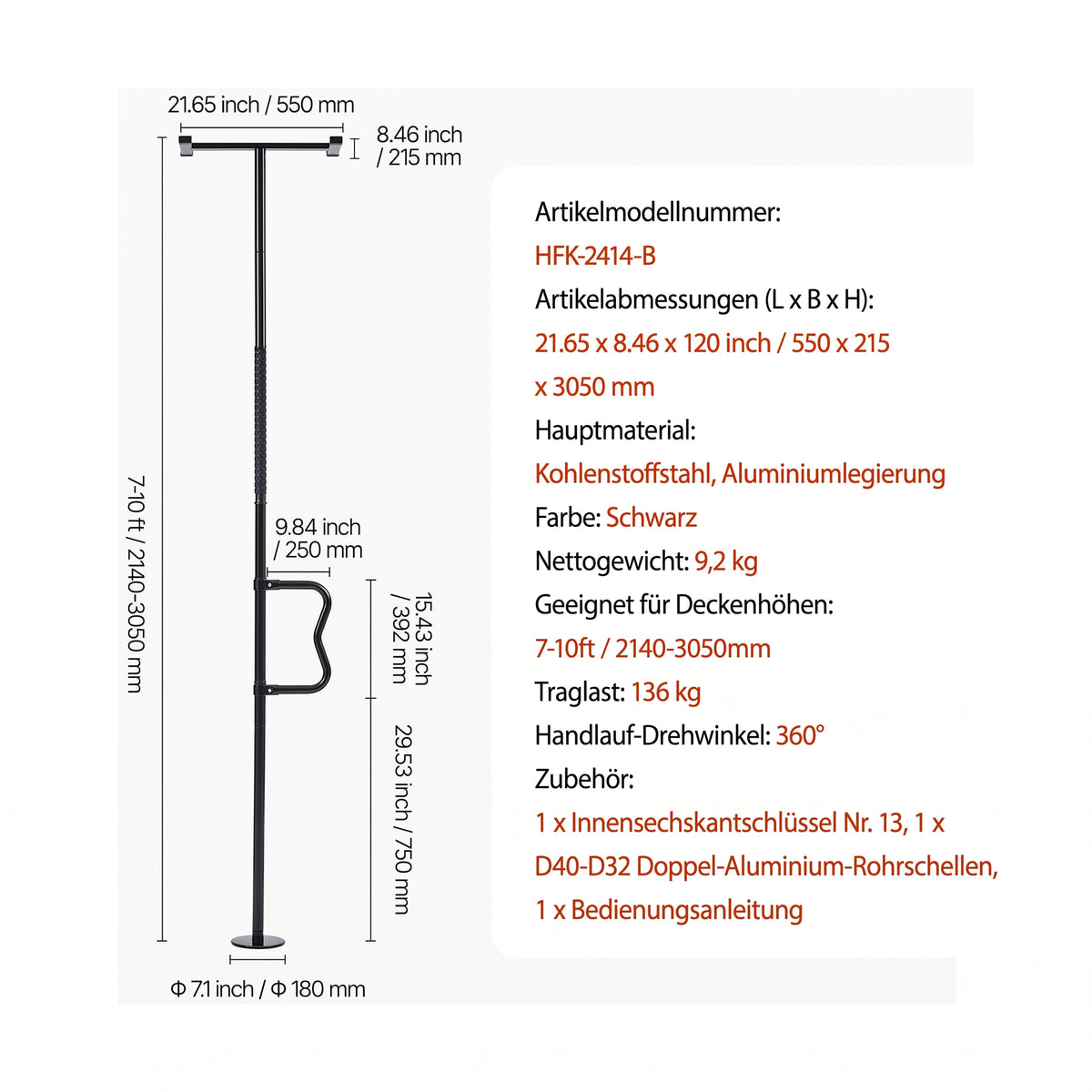 sicherheitsstange boden decke bad 214 305 cm schwarz
