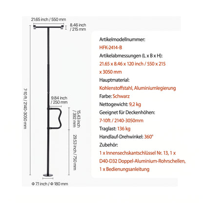 sicherheitsstange boden decke bad 214 305 cm schwarz