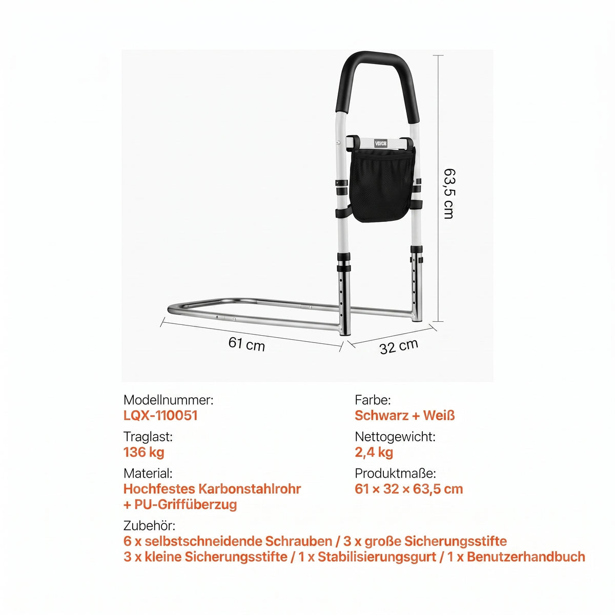 aufstehhilfe bett haltegriff pu handlauf 61 cm
