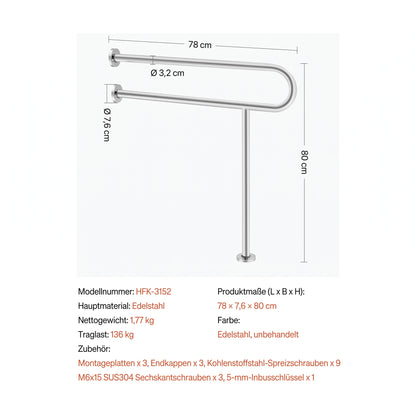 wand stuetzgriff edelstahl stuetzbein 78 cm