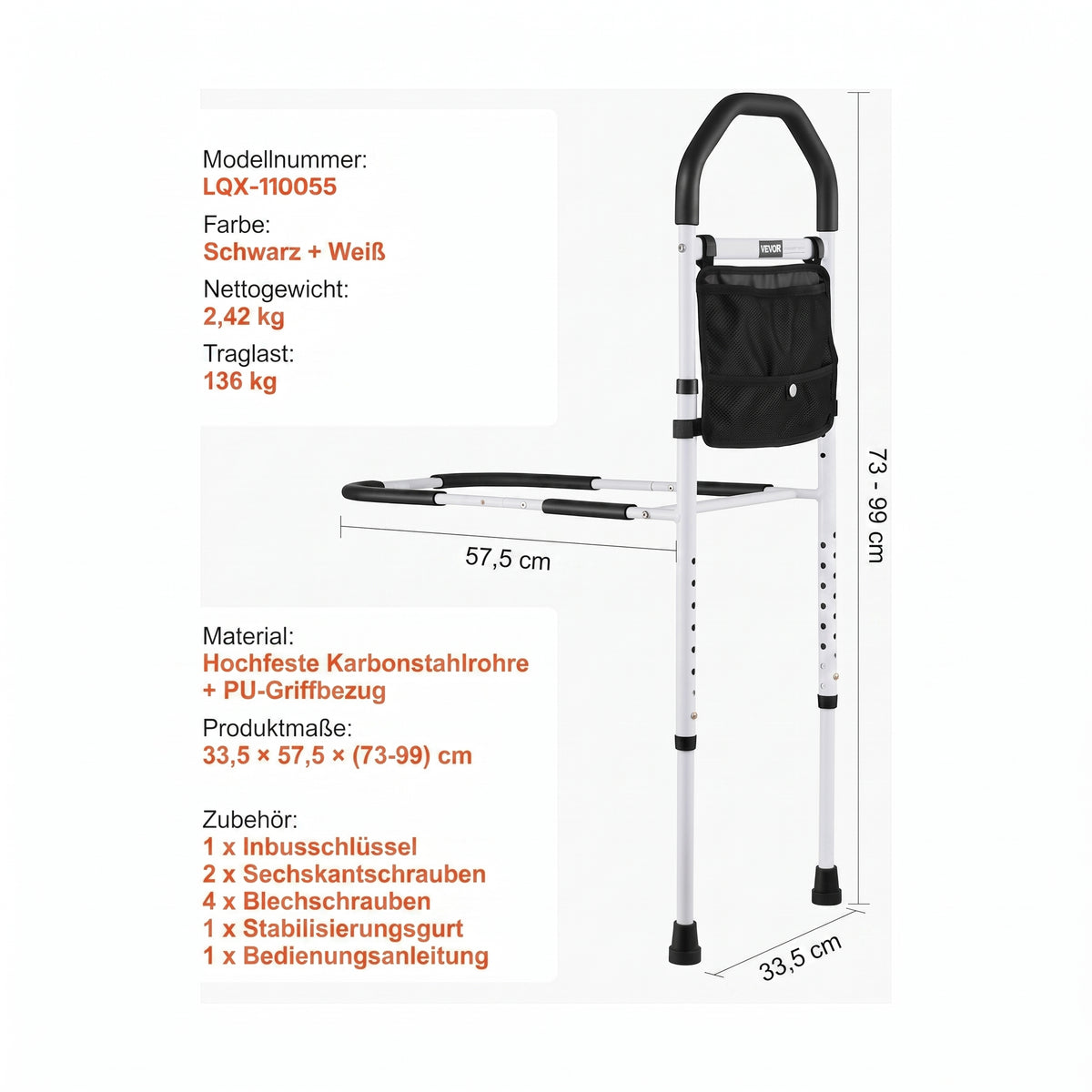 aufstehhilfe bett stuetzbein hoehenverstellbar 73 99 cm