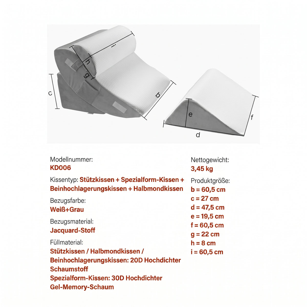orthopaedisches keilkissen set weiss grau