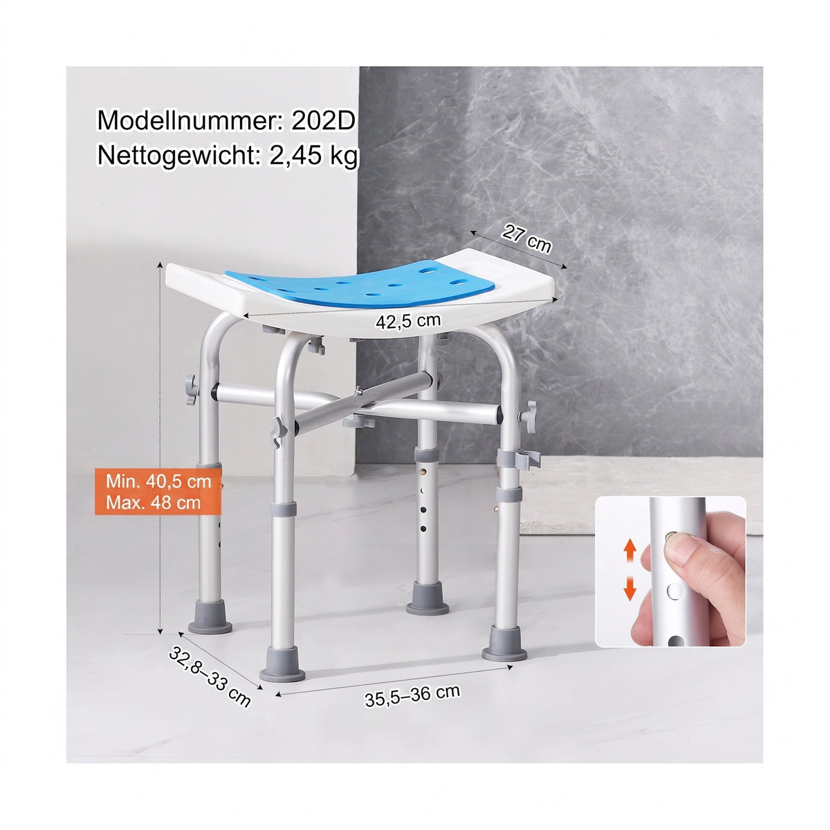 duschhocker extra stabil 40 48 cm blau