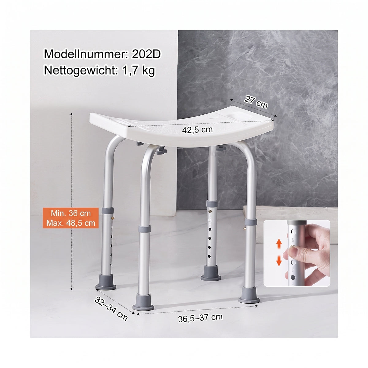 duschhocker hoehenverstellbar 36 48 cm weiss