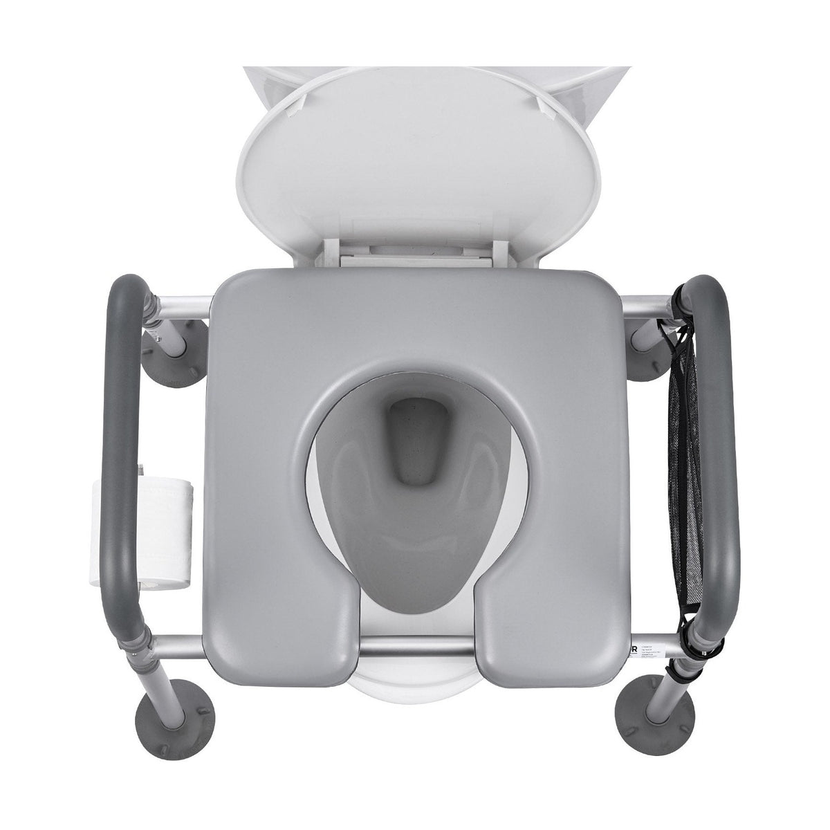 Toilettenstuhl gepolstert mit Eimer & Rückenlehne, bis 227 kg