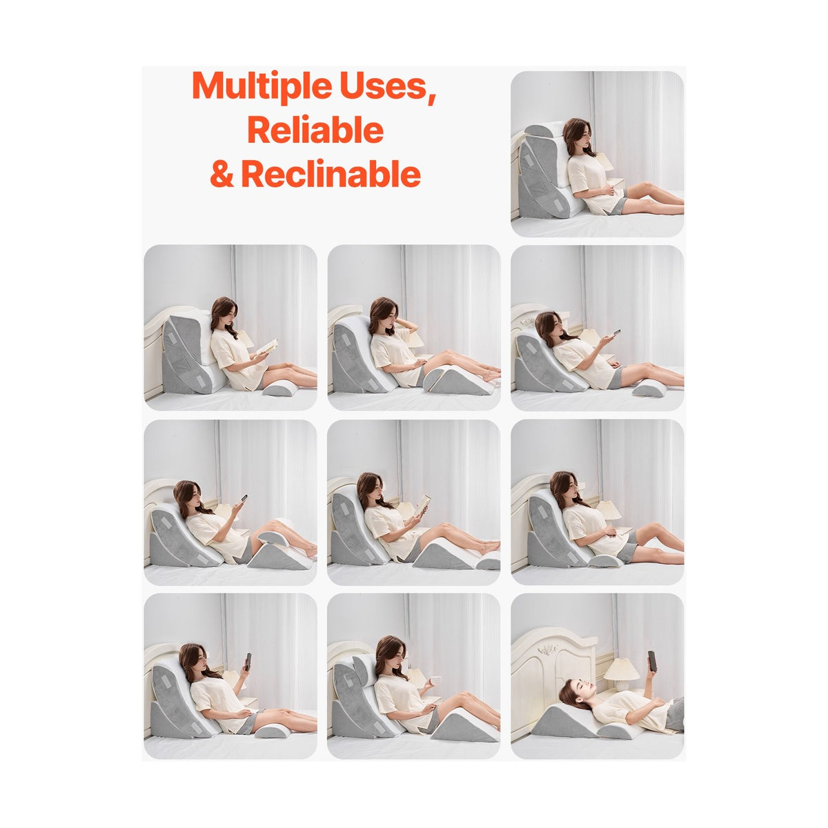 Orthopädisches Keilkissen-Set, 4-teilig – Weiß/Grau