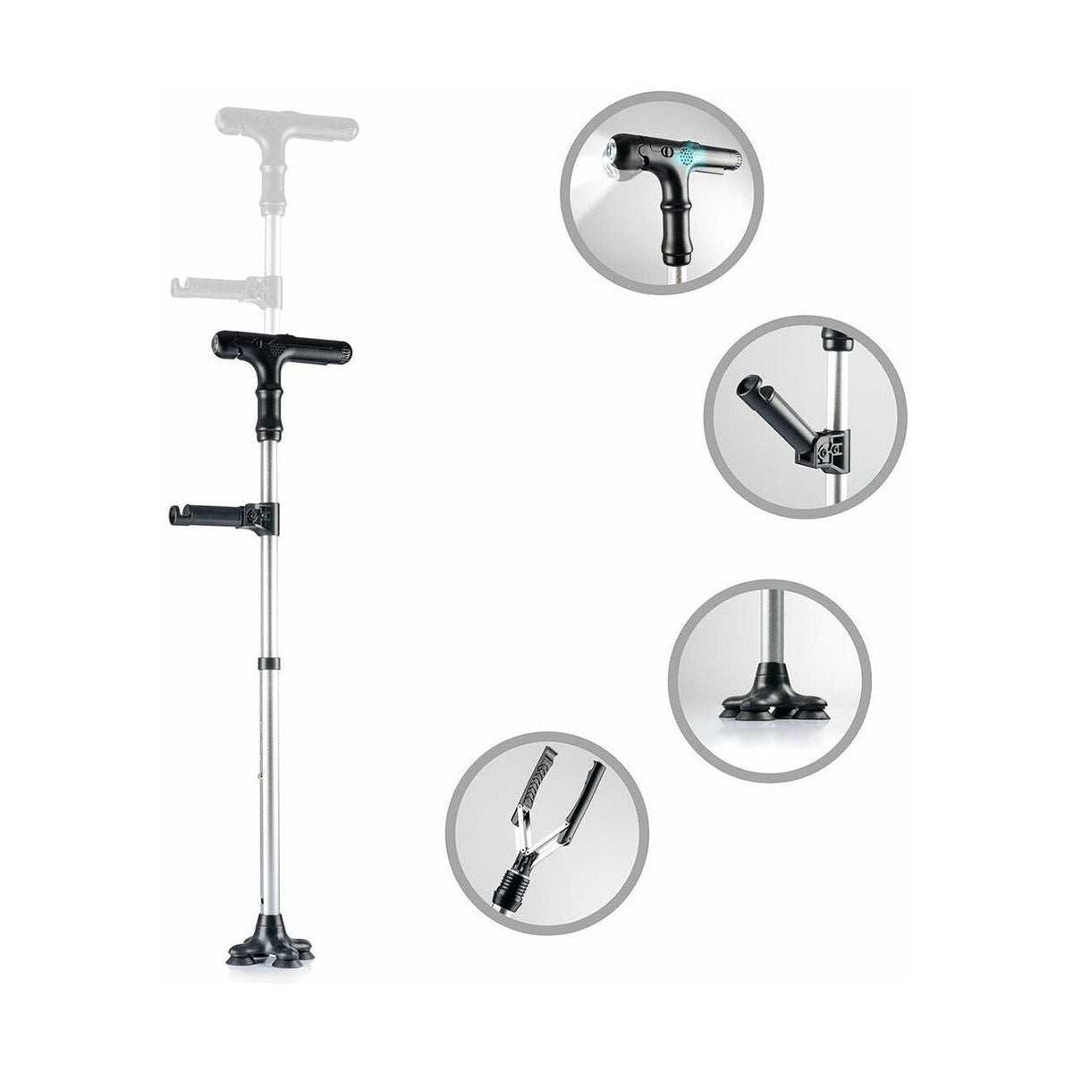 Gehstock ausziehbar mit LED-Licht, Alarm & Greifer Hannde