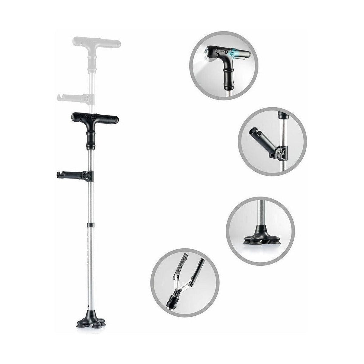 Gehstock ausziehbar mit LED-Licht, Alarm & Greifer Hannde