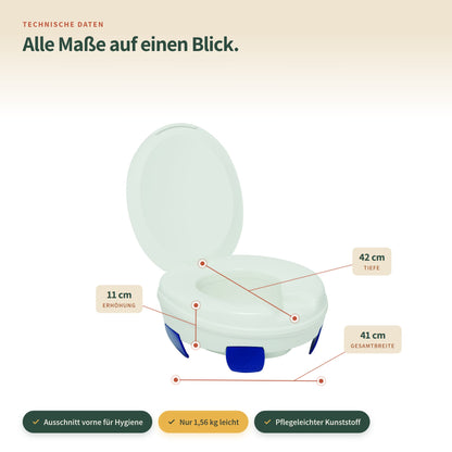 Toilettensitzerhöhung 11 cm mit Deckel – alle Maße auf einen Blick