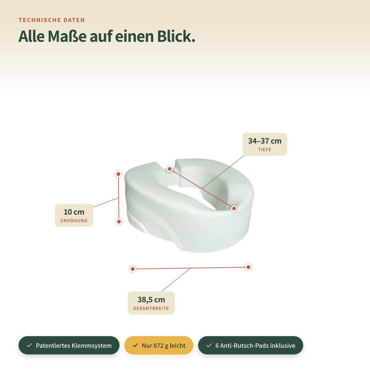 Toilettensitzerhöhung 10 cm ClipUp – alle Maße auf einen Blick