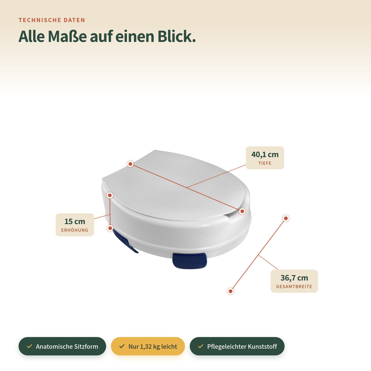 Toilettensitzerhöhung 15 cm mit Deckel – alle Maße auf einen Blick