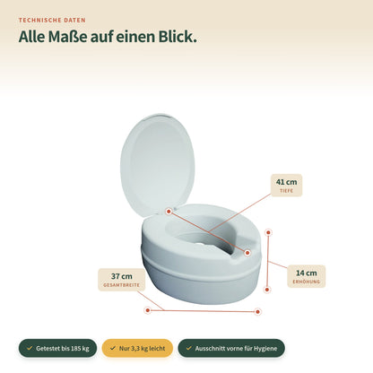 Weich gepolsterte Toilettensitzerhöhung 14 cm – alle Maße auf einen Blick