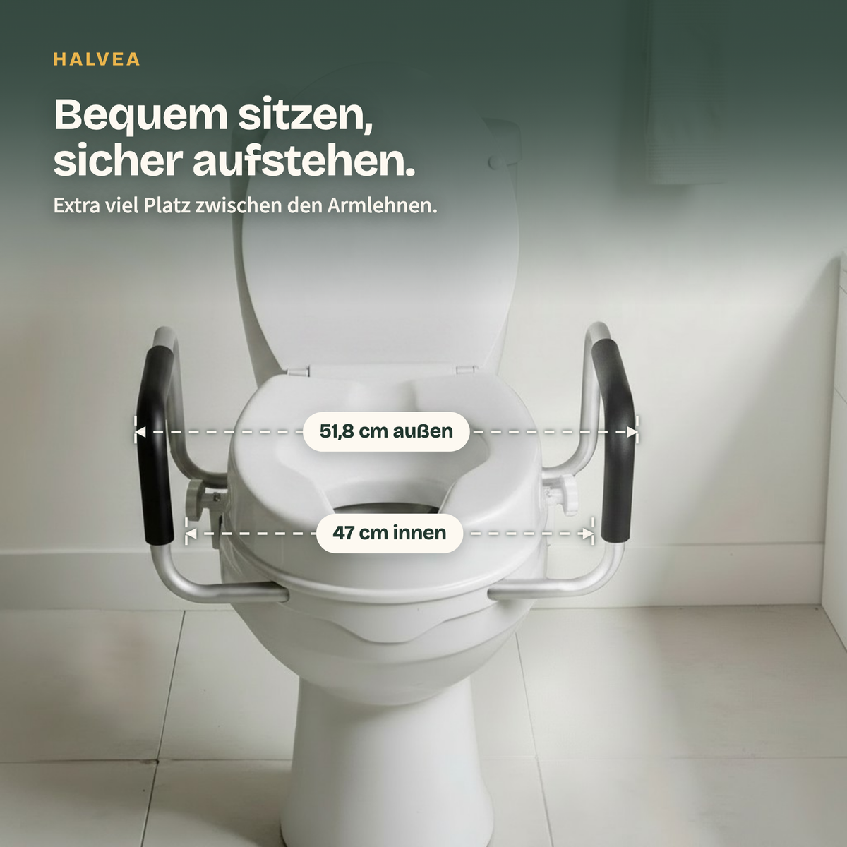 Toilettensitzerhöhung mit 51,8 cm Außenbreite und 47 cm Innenbreite
