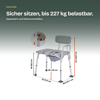 Gepolsterter höhenverstellbarer Toilettenstuhl bis 227 kg