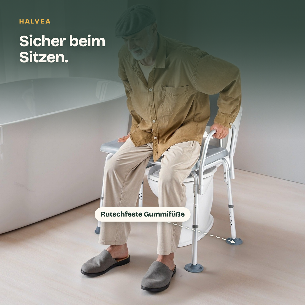 Toilettenstuhl mit rutschfesten Gummifüßen für sicheren Stand